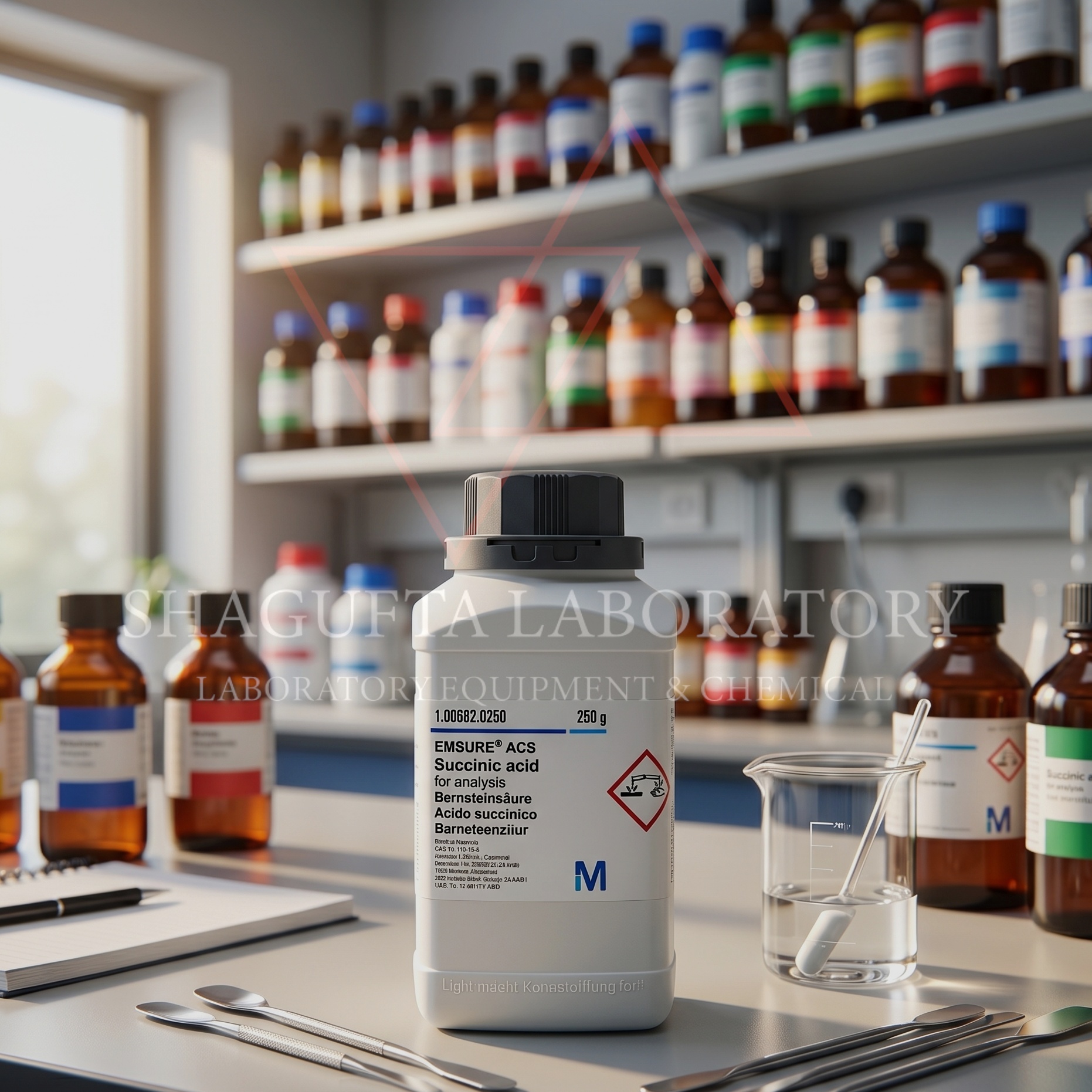 Succinic Acid EMSURE ACS Merck 10gr adalah bahan kimia analytical grade berkualitas tinggi untuk kebutuhan analisis laboratorium, penelitian, quality control, sintesis kimia, dan aplikasi industri profesional. Cocok digunakan di laboratorium pendidikan, farmasi, industri, dan institusi penelitian. (repack)