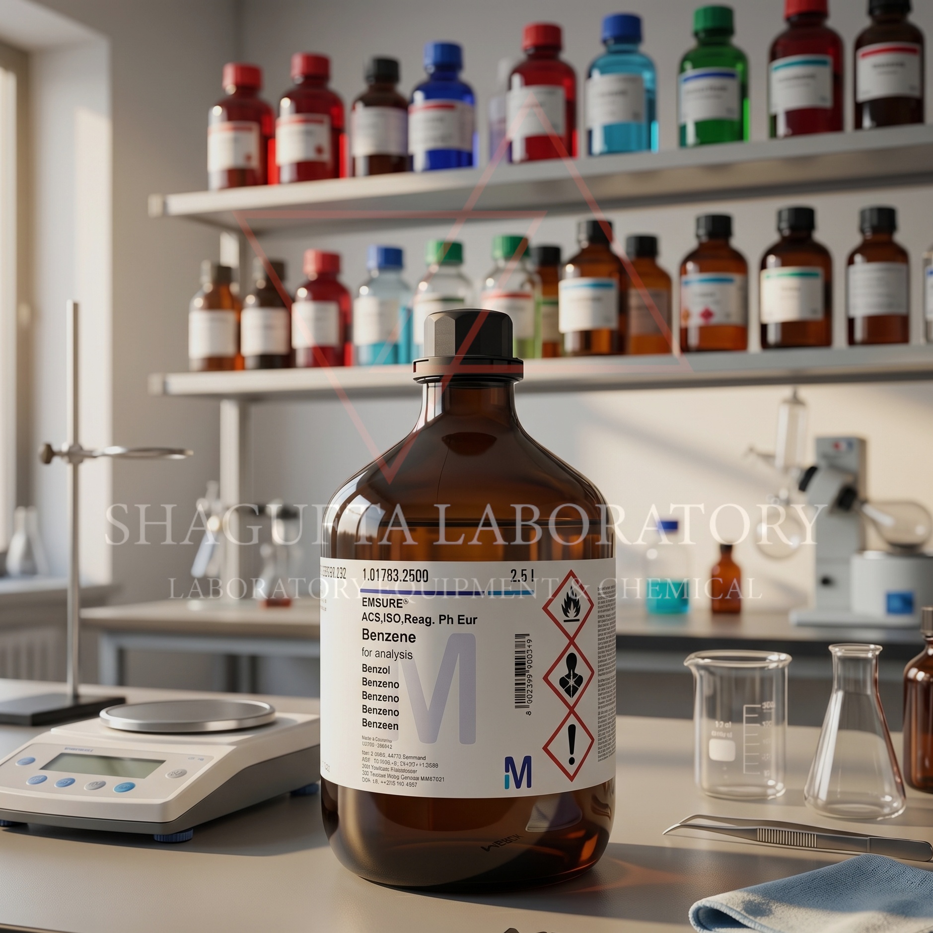 Benzene EMSURE® Merck 2.5L adalah bahan kimia laboratorium analytical grade berkualitas tinggi dengan standar ACS, ISO, dan Reag. Ph Eur. Cocok digunakan untuk analisis laboratorium, quality control, penelitian, sintesis kimia, dan kebutuhan industri profesional.