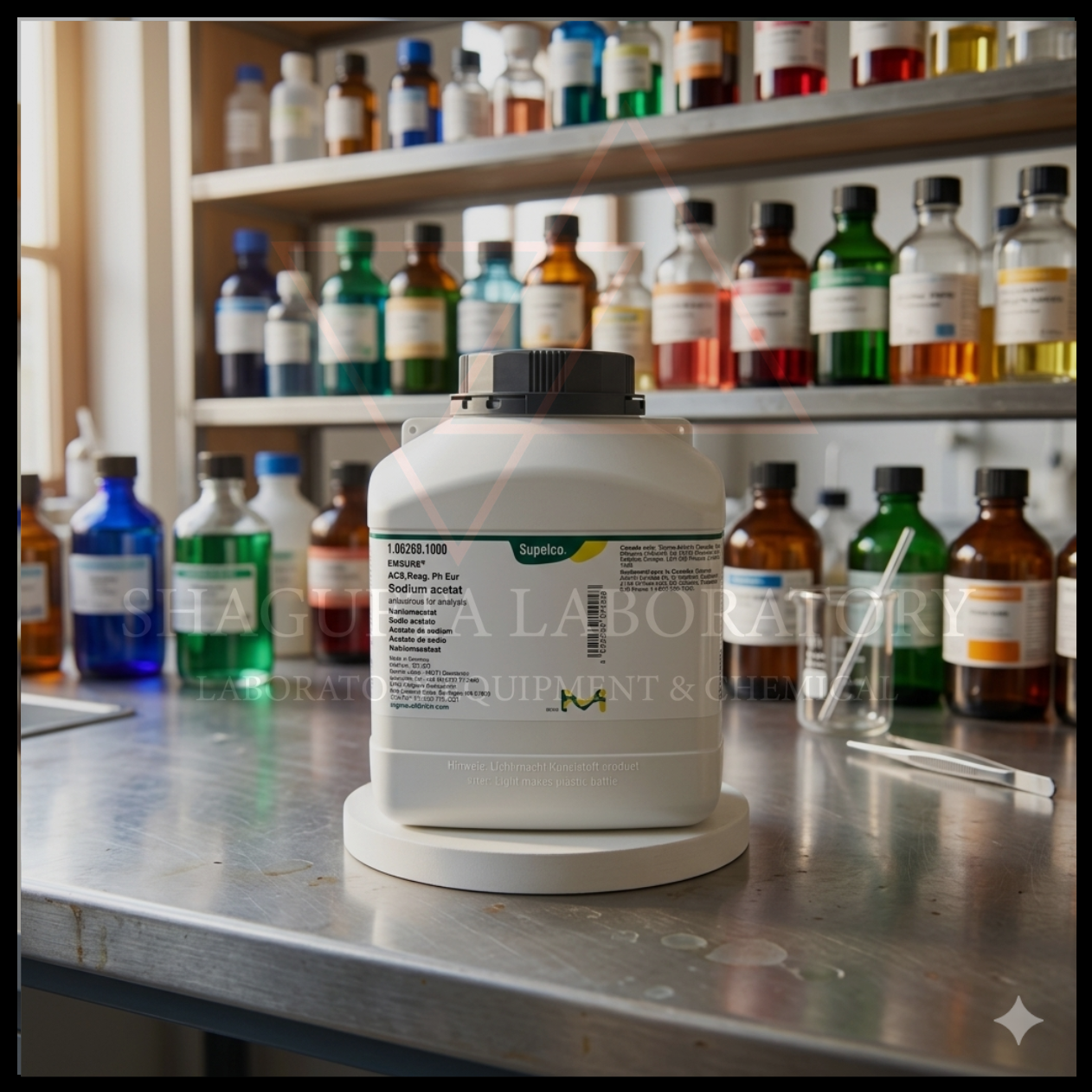 Sodium Acetate Anhydrous EMSURE® ACS Reag. Ph Eur Supelco merupakan bahan kimia laboratorium analytical grade berkualitas tinggi untuk kebutuhan analisis, preparasi buffer, quality control (QC), penelitian, pendidikan, dan aplikasi industri laboratorium profesional.