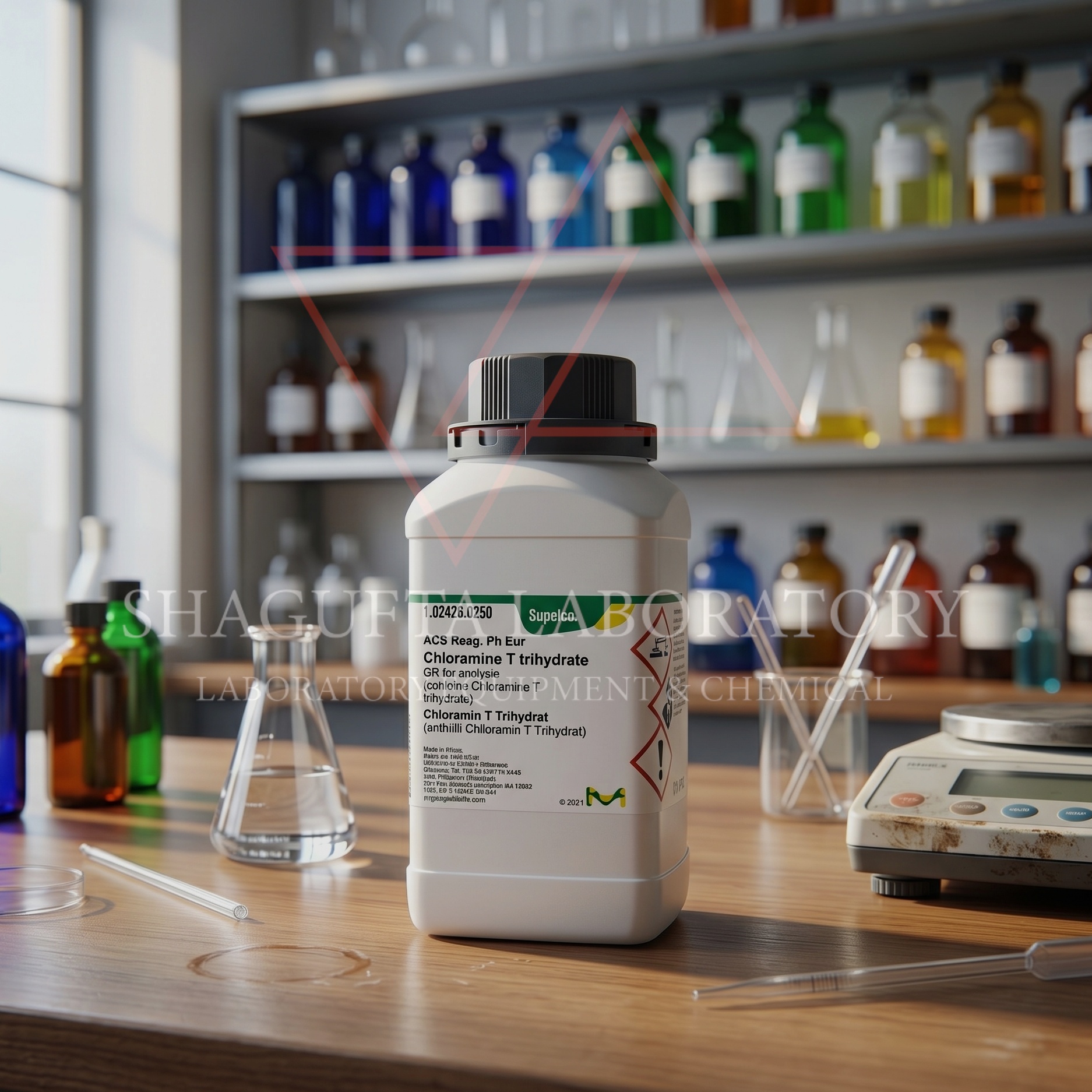 Chloramine T Trihydrate kualitas GR for Analysis dari Supelco Merck dengan standar ACS, Reag. Ph Eur. Cocok digunakan untuk laboratorium analitik, penelitian, quality control, pendidikan, dan aplikasi industri kimia. Memiliki stabilitas tinggi dan kemurnian optimal untuk kebutuhan analisis laboratorium profesional.