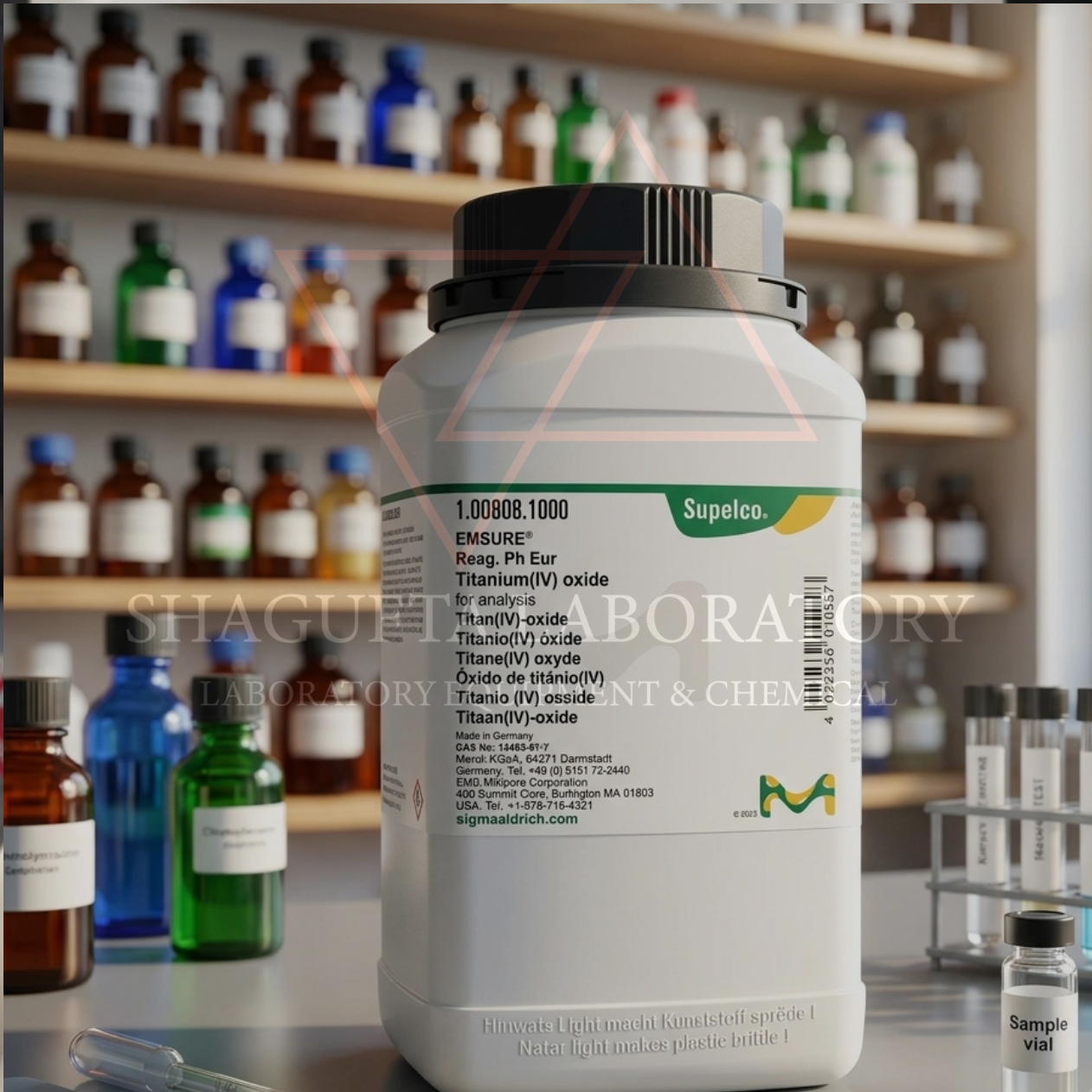 SHAGUFTA LABORATORY Titanium Oxide 1 kg Katalog 100808 – Titanium Dioksida / Titanium Oxide / Titanium Dioxide / Titanium(IV) Oxide / TiO₂ Powder