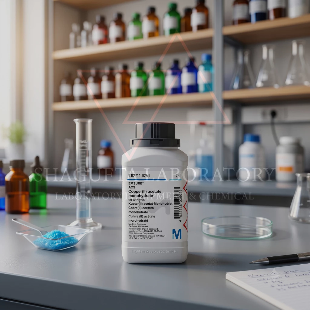 Copper(II) Acetate Monohydrate 250GR 102711 Grade EMSURE® ACS – Tembaga(II) Asetat Monohidrat / Cupric Acetate Monohydrate / Cu(CH₃COO)₂·H₂O | SHAGUFTA LABORATORY